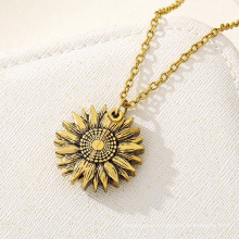 Open Locket Sunflower Necklace Boho Jewelry Stainless Steel Friendship Gifts Bff Letter Necklace